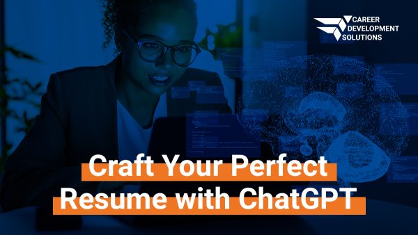 A woman looking at a computer screen, managing data. the text reads "Craft your Perfect Resume with ChatGPT"
